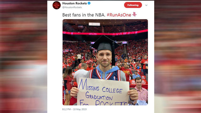 Fan claims to miss college graduation for Rockets-Warriors Game 6
