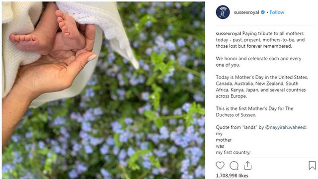 Meghan, Harry release baby feet photo for Mother's Day